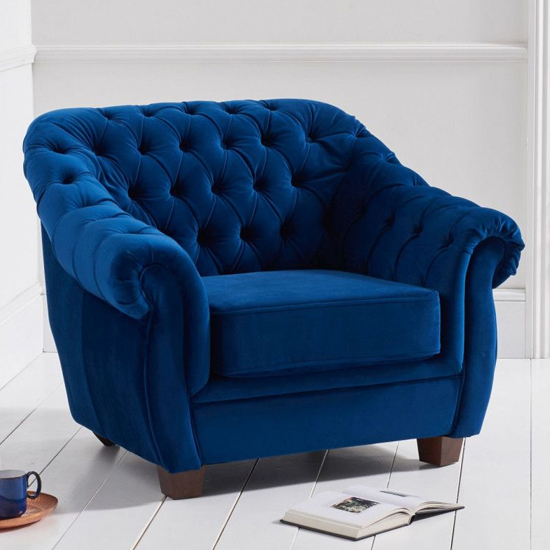 Sylvan Chesterfield Plush Fabric Armchair In Blue_2