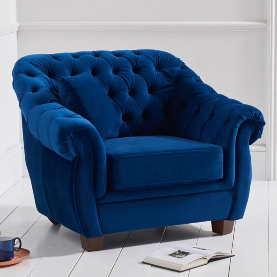 Sylvan Chesterfield Plush Fabric Armchair In Blue_1