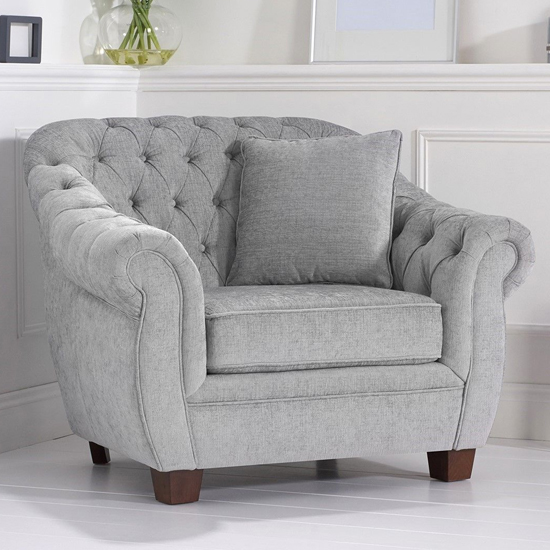 Sylvan Chesterfield Plush Fabric Armchair In Grey_2