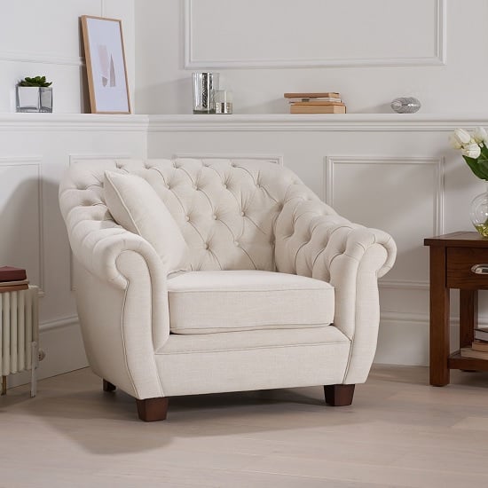 Sylvan Chesterfield Style Fabric Sofa Chair In Ivory FiF