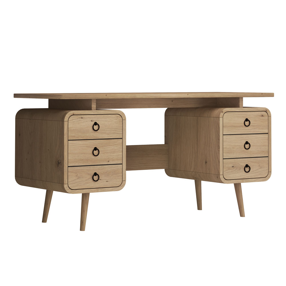 Sylvan Wooden Laptop Desk with 6 Drawers in Oak