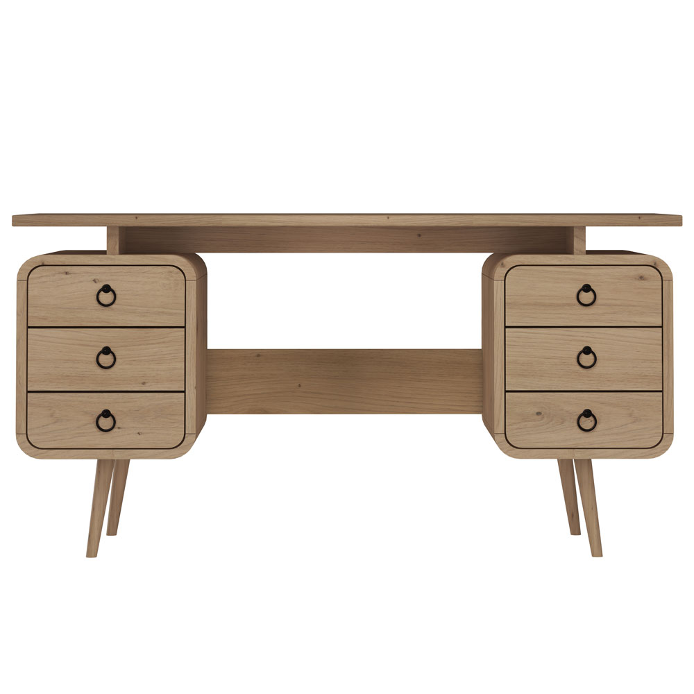 Sylvan Wooden Laptop Desk with 6 Drawers in Oak