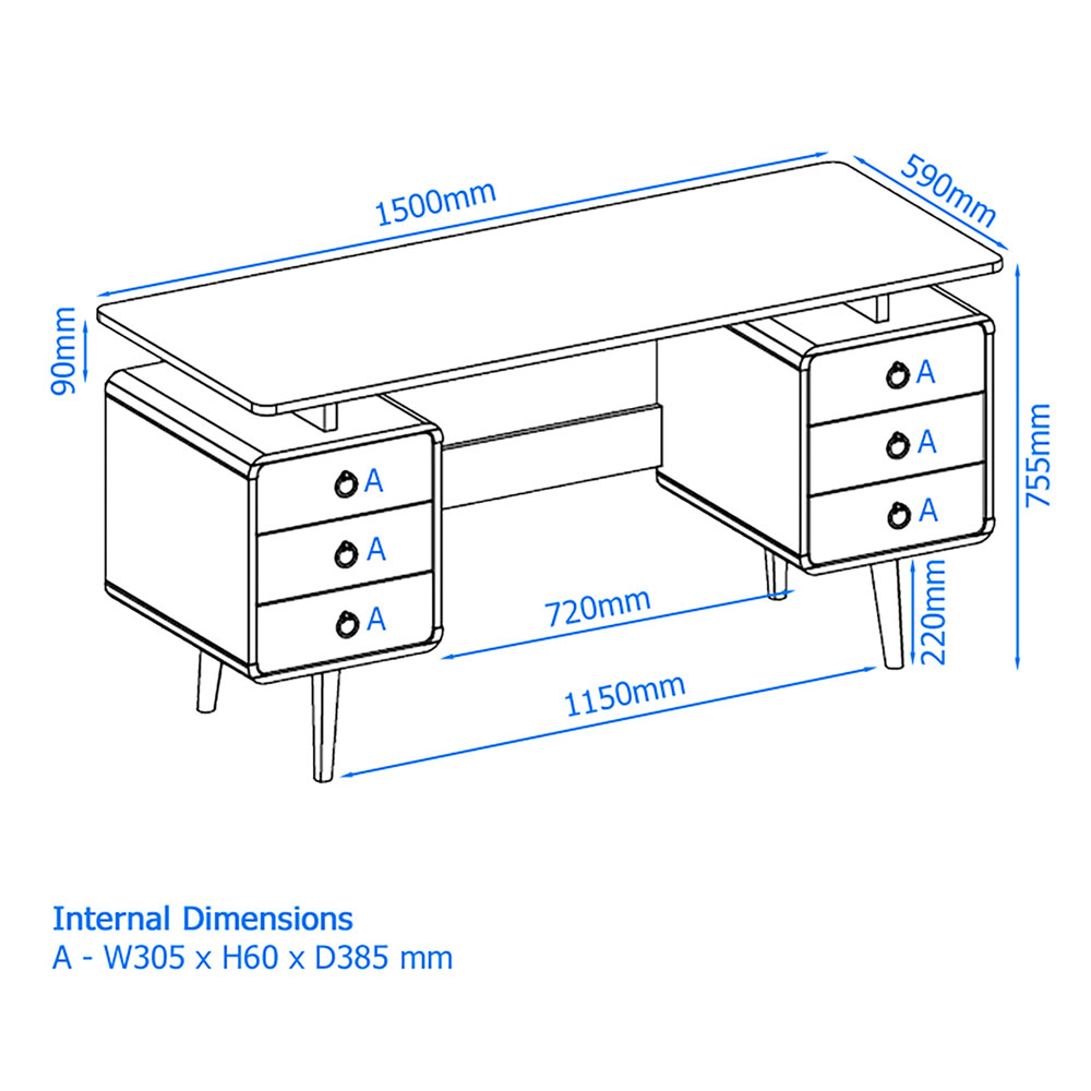 Sylvan Wooden Laptop Desk with 6 Drawers in Oak