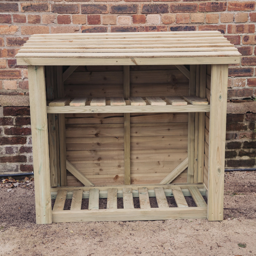 Sylvania Wooden Garden Log Store With Kindling Shelf In Natural
