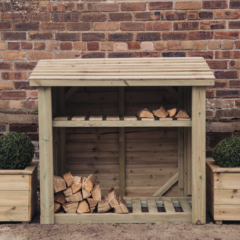Product photograph of Sylvania Wooden Garden Log Store With Kindling Shelf In Natural from Furniture in Fashion