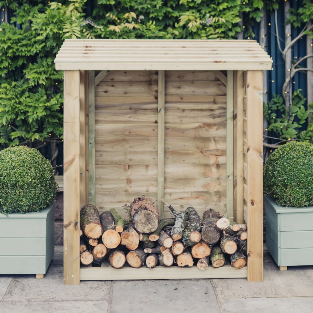 Sylvania Wooden Garden Slatted Log Store In Natural