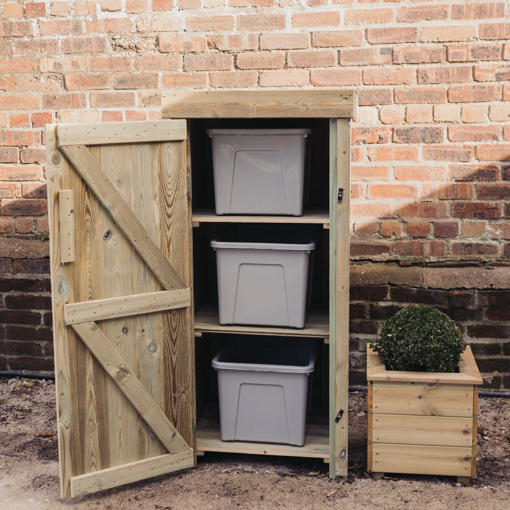 Sylvania Wooden Garden Tall Bin Store In Natural