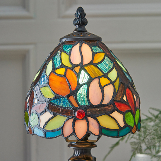 Sylvette Mini Tiffany Glass Table Lamp In Dark Bronze