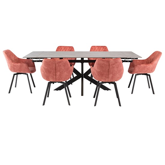 Read more about Sylvie extending grey marble dining table 6 viha pink chairs
