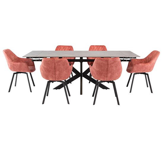 Sylvie Extending Grey Marble Dining Table 6 Viha Pink Chairs Furniture in Fashion