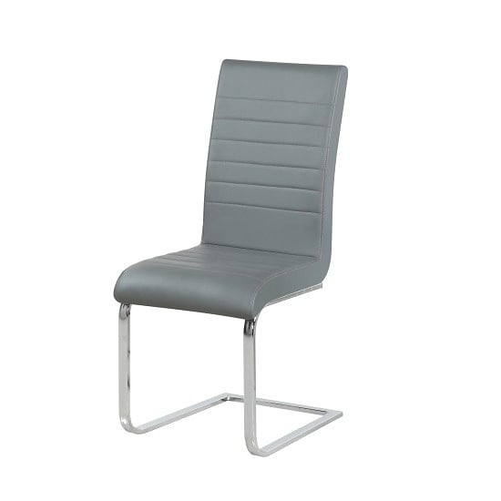 Symphony Dining Chair In Grey Faux Leather With Chrome Base