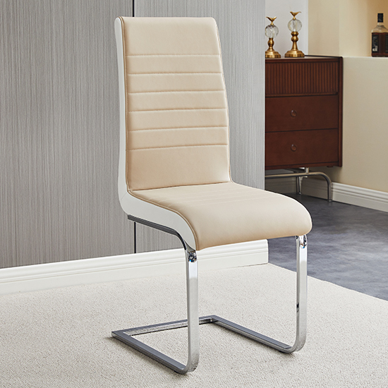 Read more about Symphony faux leather dining chair in taupe and white