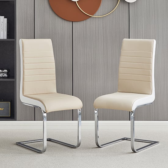 Symphony Taupe And White Faux Leather Dining Chairs In Pair