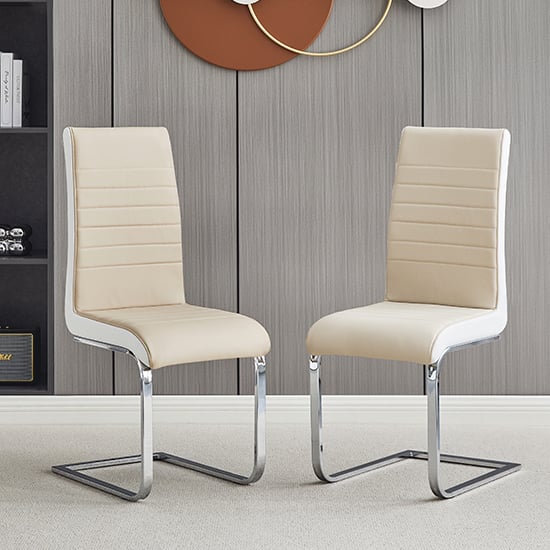 Photo of Symphony taupe and white faux leather dining chairs in pair