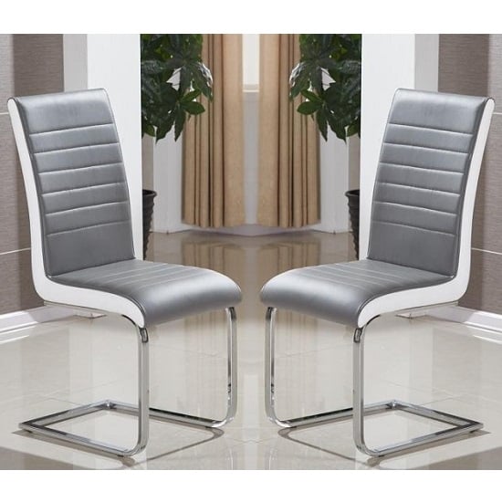 Symphony Grey And White Faux Leather Dining Chairs In Pair
