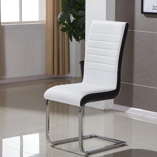 Symphony Dining Chair In White And Black PU With Chrome Base_1