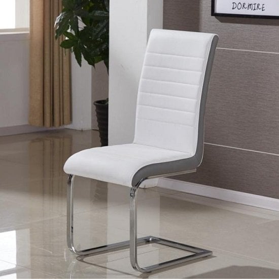 Symphony Faux Leather Dining Chair In White And Grey