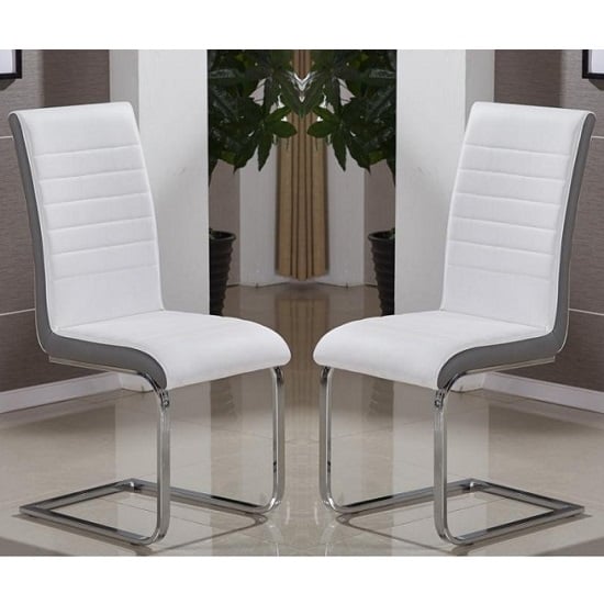 Symphony White And Grey Faux Leather Dining Chairs In Pair