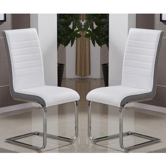 Symphony White And Grey Faux Leather Dining Chairs In Pair