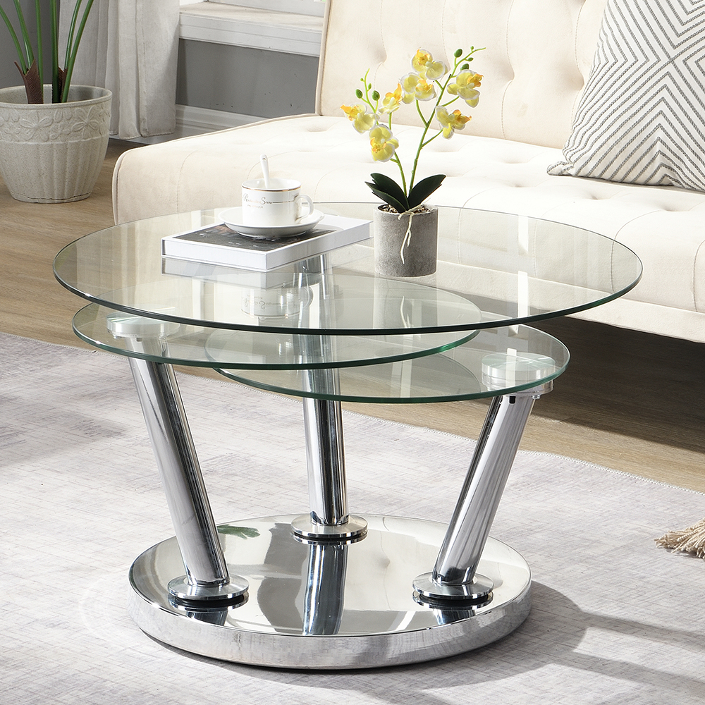 Synchro Clear Glass Coffee Table With Chrome Base