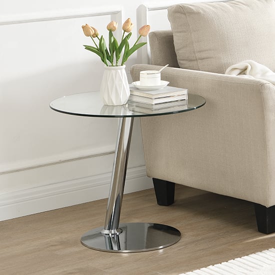 Read more about Synchro clear glass lamp table round with chrome base