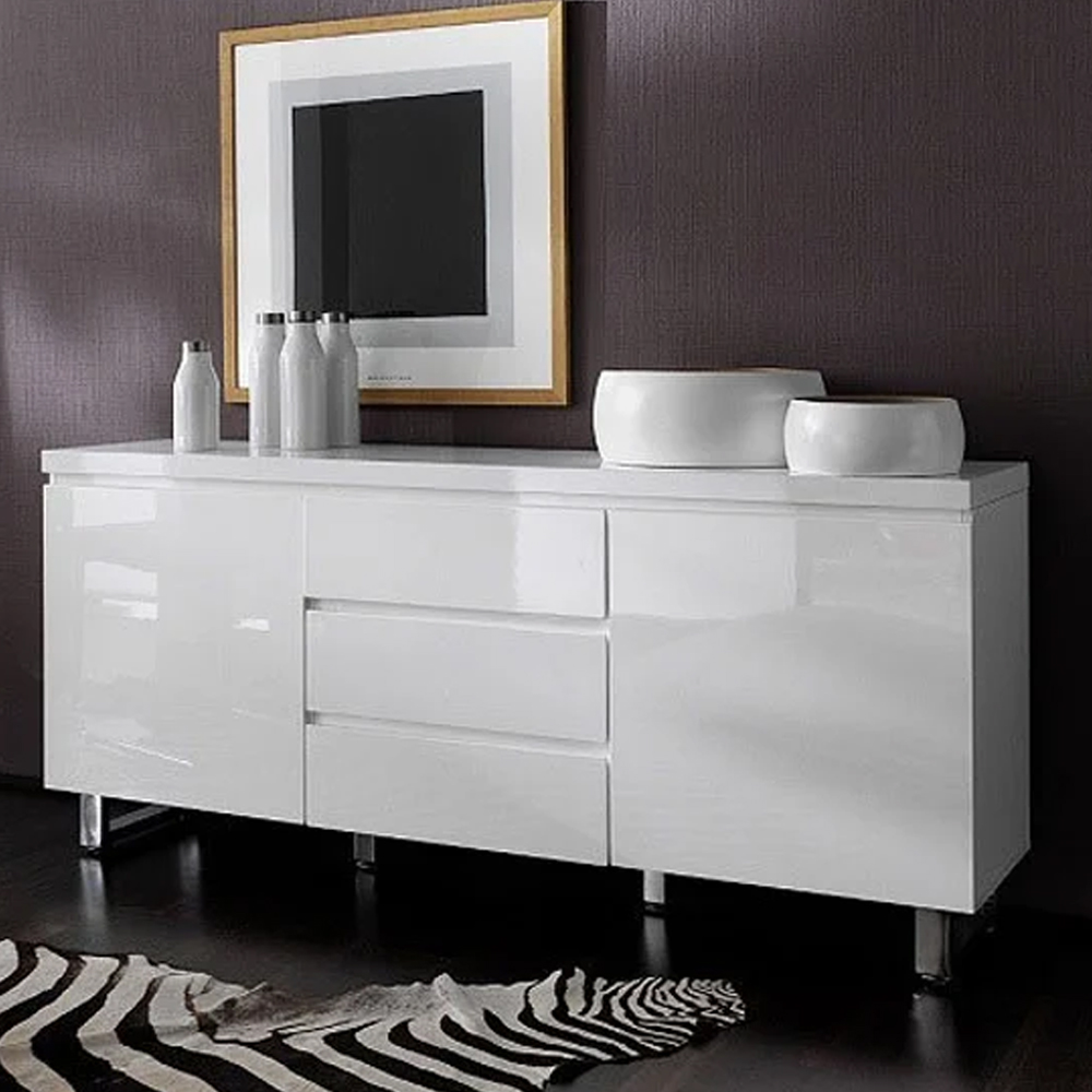 Sydney High Gloss Sideboard With 2 Door 3 Drawer In White