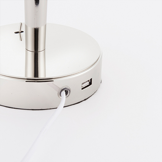 Syon USB Mink Fabric Table Lamp In Bright Nickel
