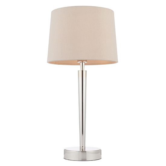 Syon USB Mink Fabric Table Lamp In Bright Nickel