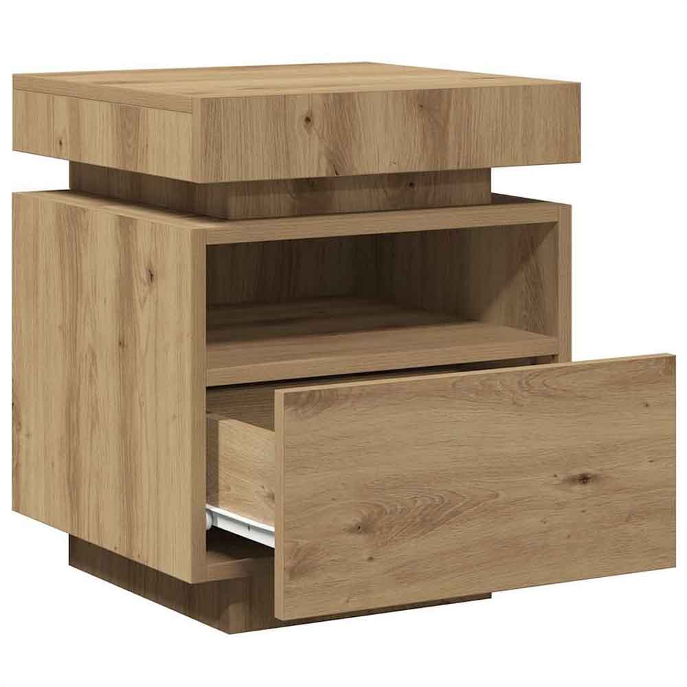 Syracuse Wooden Bedside Cabinet With 1 Drawer And LED - Artisan Oak