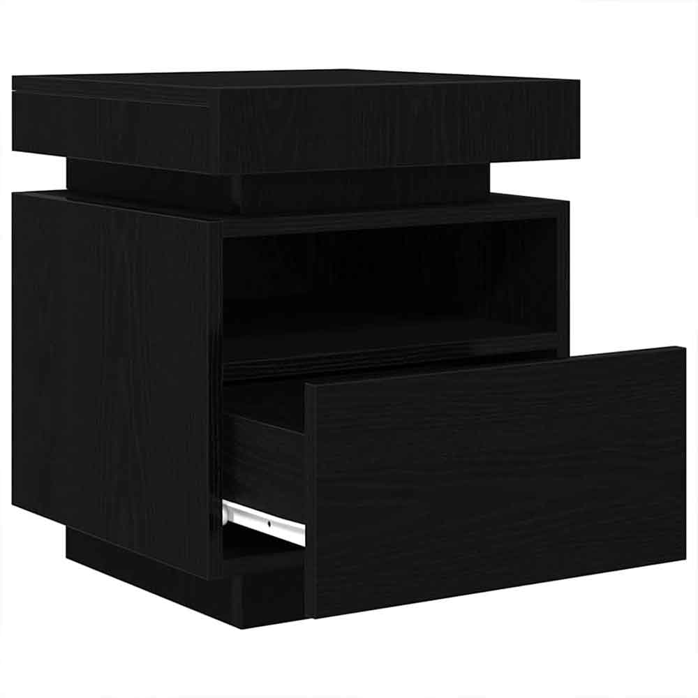 Syracuse Wooden Bedside Cabinet With 1 Drawer And LED - Black Oak