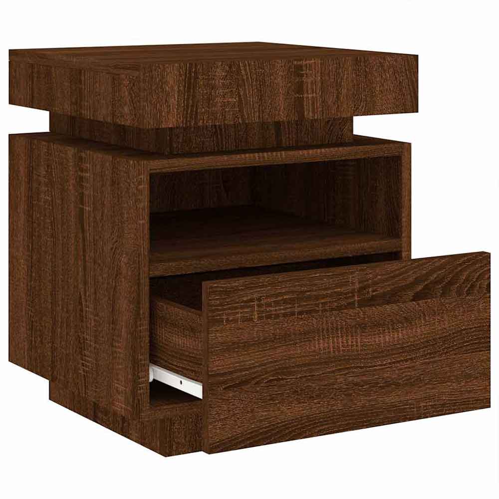 Syracuse Wooden Bedside Cabinet With 1 Drawer And LED - Brown Oak