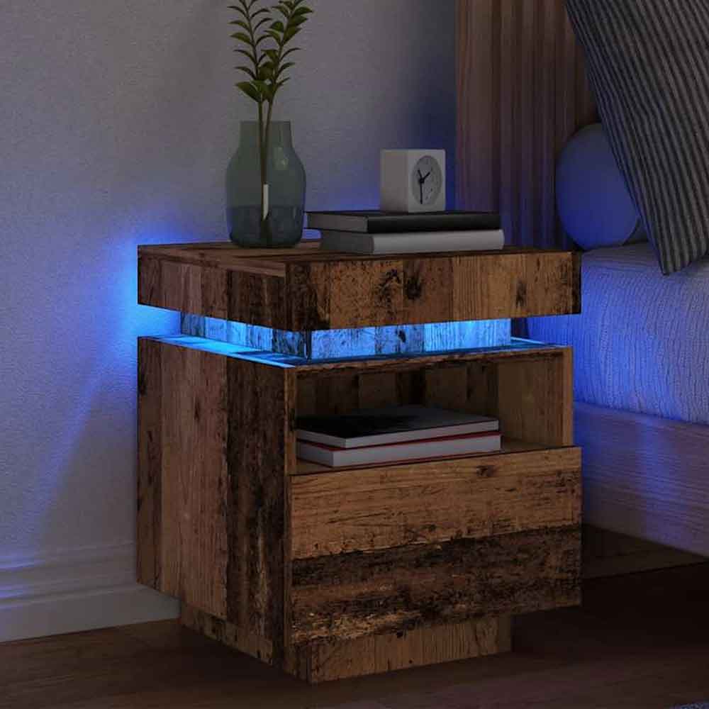 Syracuse Wooden Bedside Cabinet With 1 Drawer And LED - Brown
