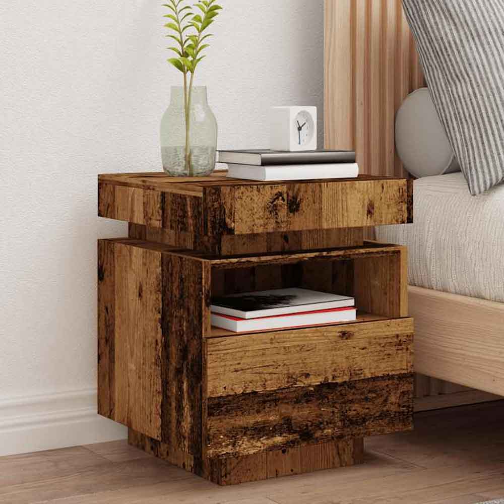 Syracuse Wooden Bedside Cabinet With 1 Drawer And LED - Brown