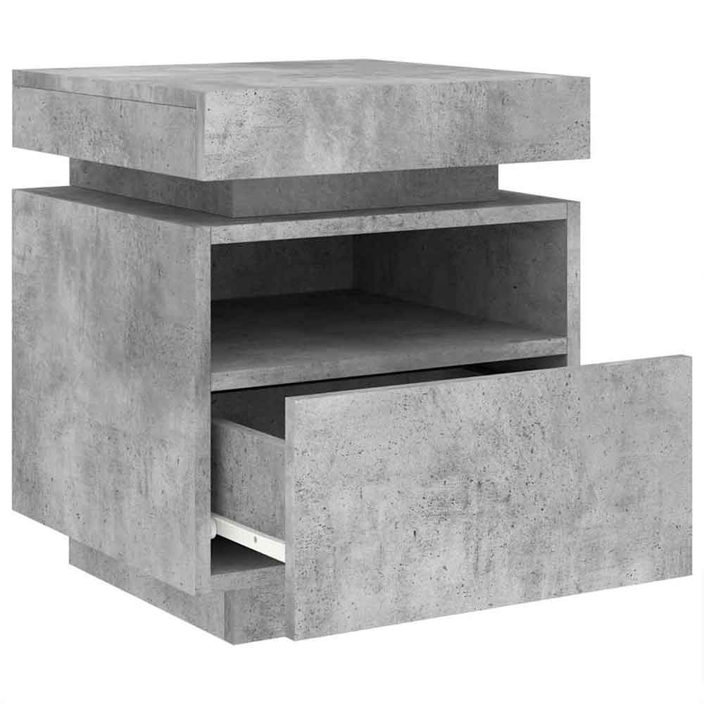 Syracuse Wooden Bedside Cabinet With 1 Drawer And LED - Concrete Grey