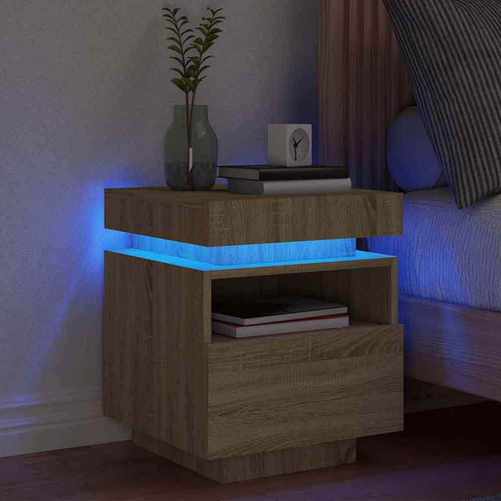 Syracuse Wooden Bedside Cabinet With 1 Drawer And LED - Sonoma Oak