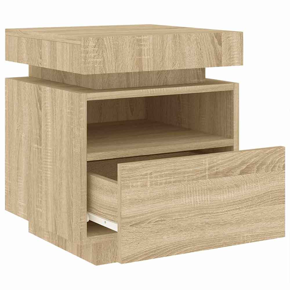 Syracuse Wooden Bedside Cabinet With 1 Drawer And LED - Sonoma Oak