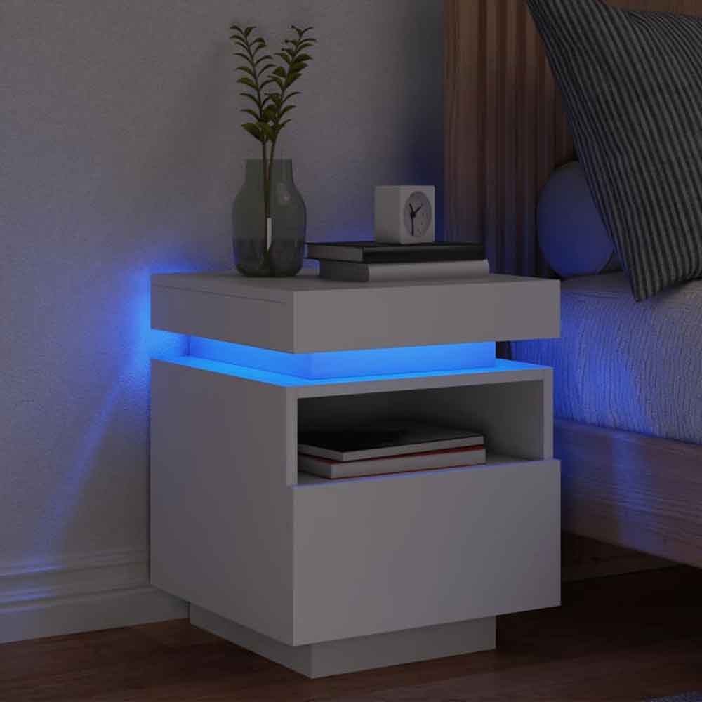 Syracuse Wooden Bedside Cabinet With 1 Drawer And LED - White