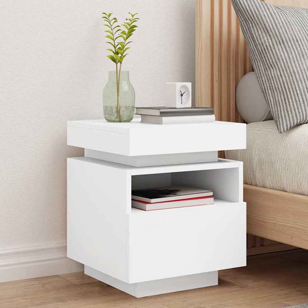 Syracuse Wooden Bedside Cabinet With 1 Drawer And LED - White