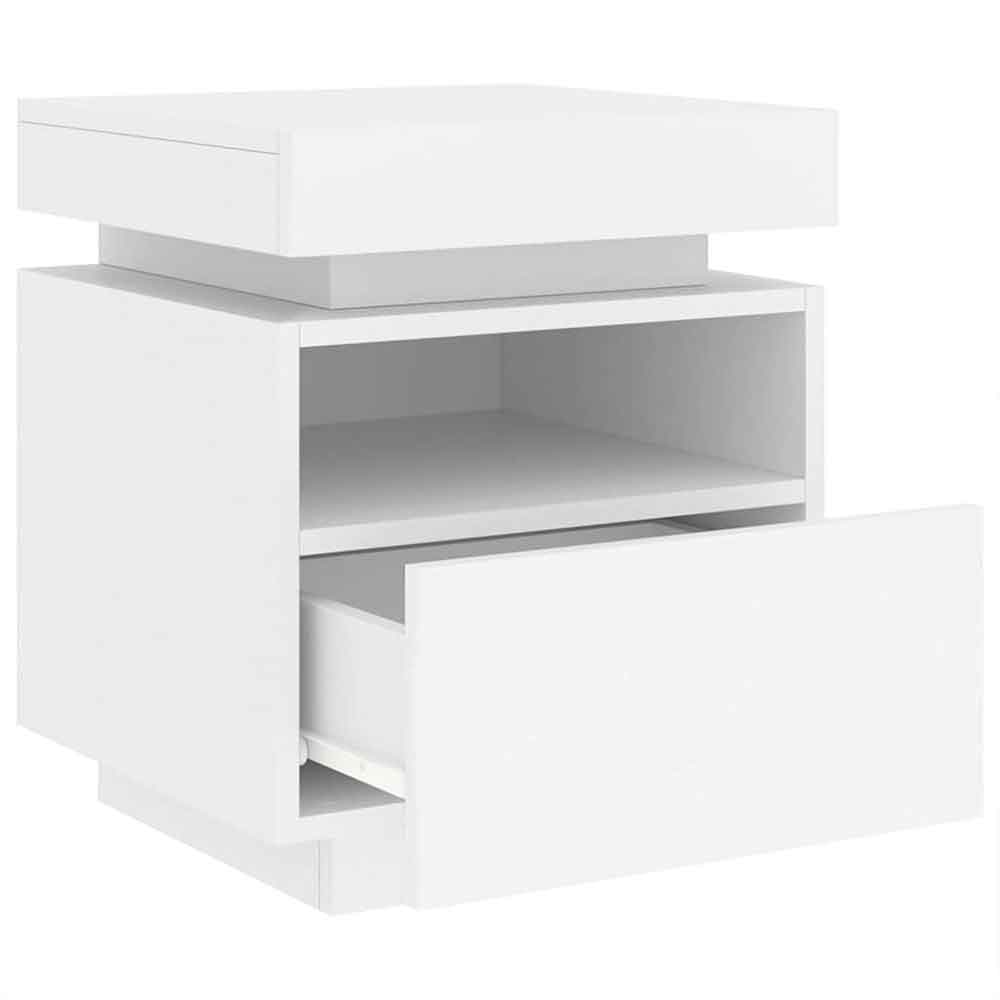 Syracuse Wooden Bedside Cabinet With 1 Drawer And LED - White
