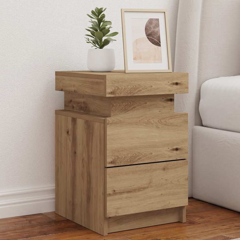 Syracuse Wooden Bedside Cabinet With 2 Drawers And LED - Artisan Oak