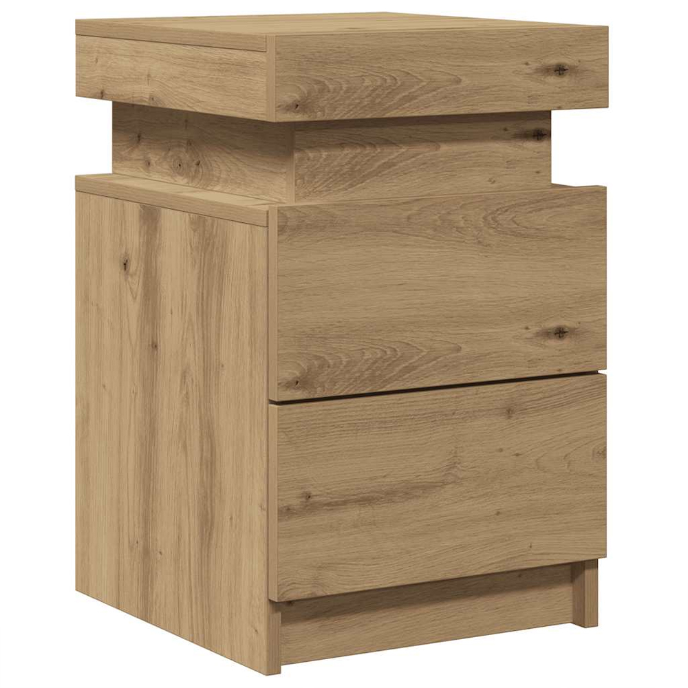 Syracuse Wooden Bedside Cabinet With 2 Drawers And LED - Artisan Oak