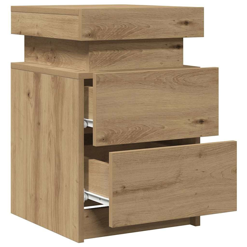 Syracuse Wooden Bedside Cabinet With 2 Drawers And LED - Artisan Oak