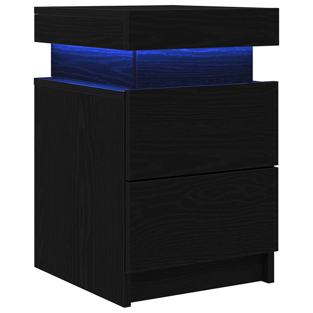 Syracuse Wooden Bedside Cabinet With 2 Drawers And LED - Black Oak