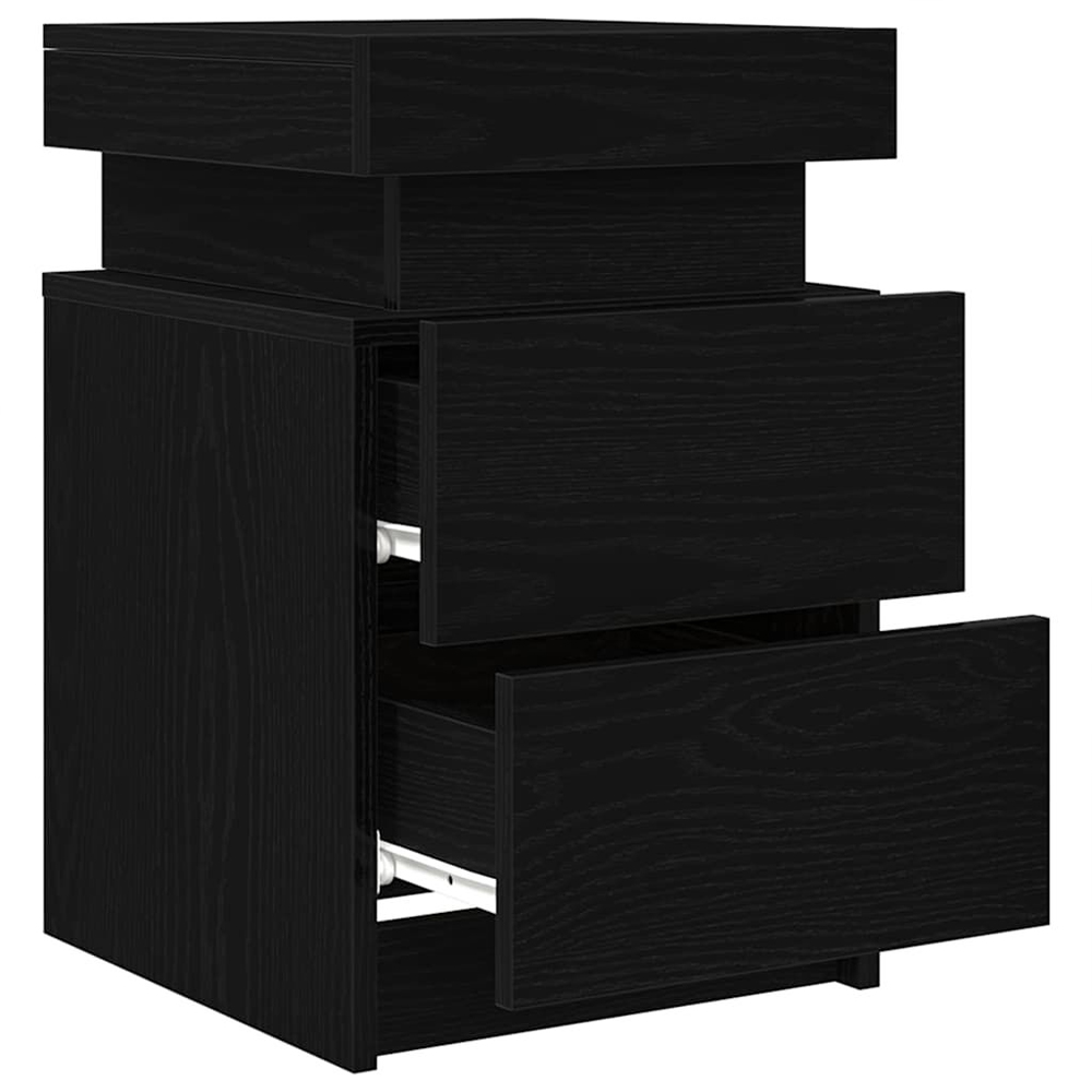 Syracuse Wooden Bedside Cabinet With 2 Drawers And LED - Black Oak
