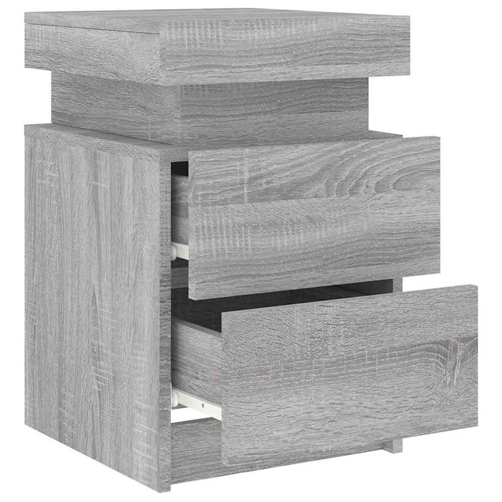 Syracuse Wooden Bedside Cabinet With 2 Drawers And LED - Grey Sonoma