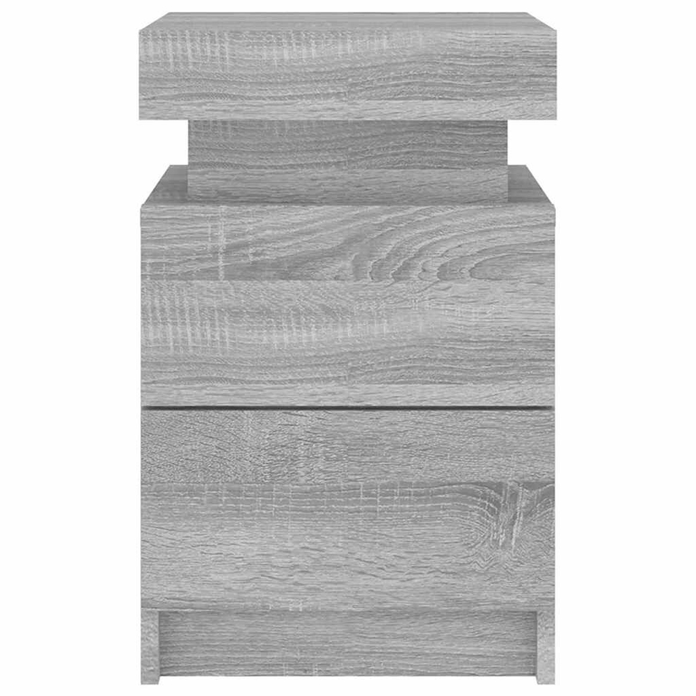 Syracuse Wooden Bedside Cabinet With 2 Drawers And LED - Grey Sonoma