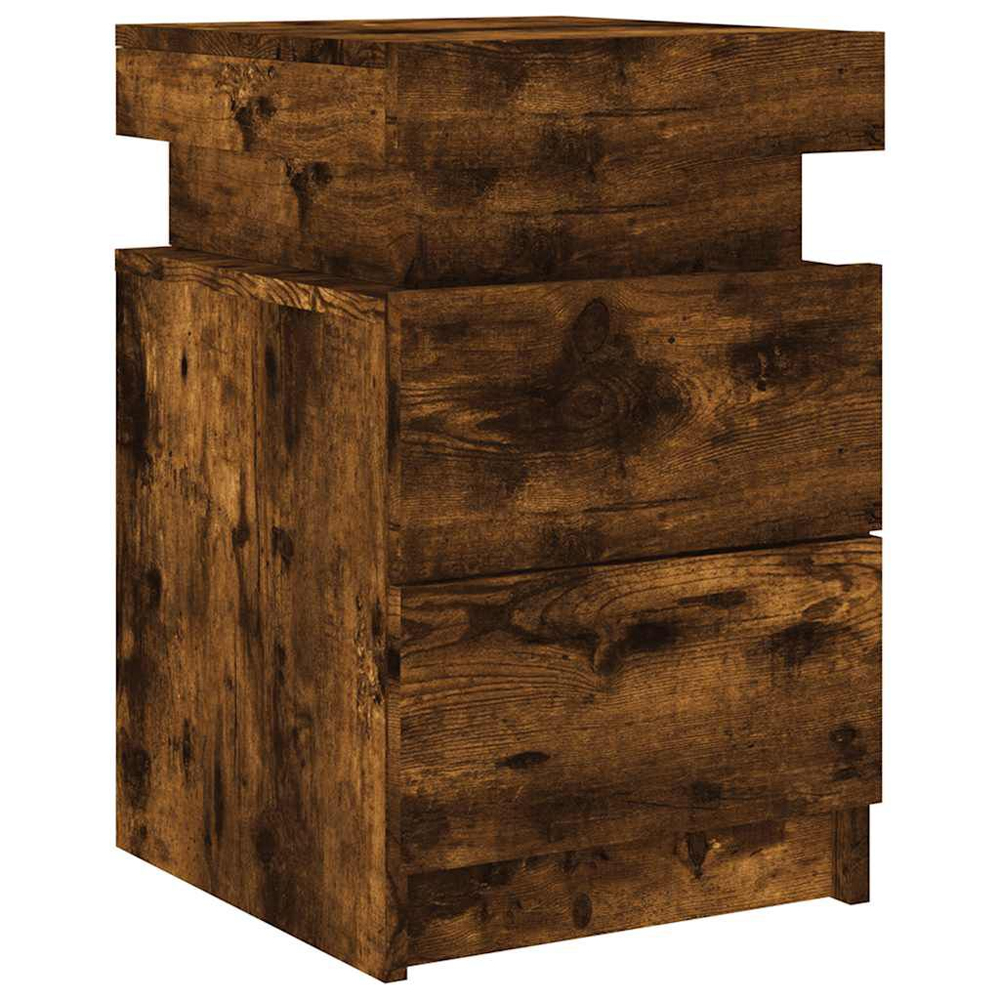 Syracuse Wooden Bedside Cabinet With 2 Drawers And LED - Smoked Oak