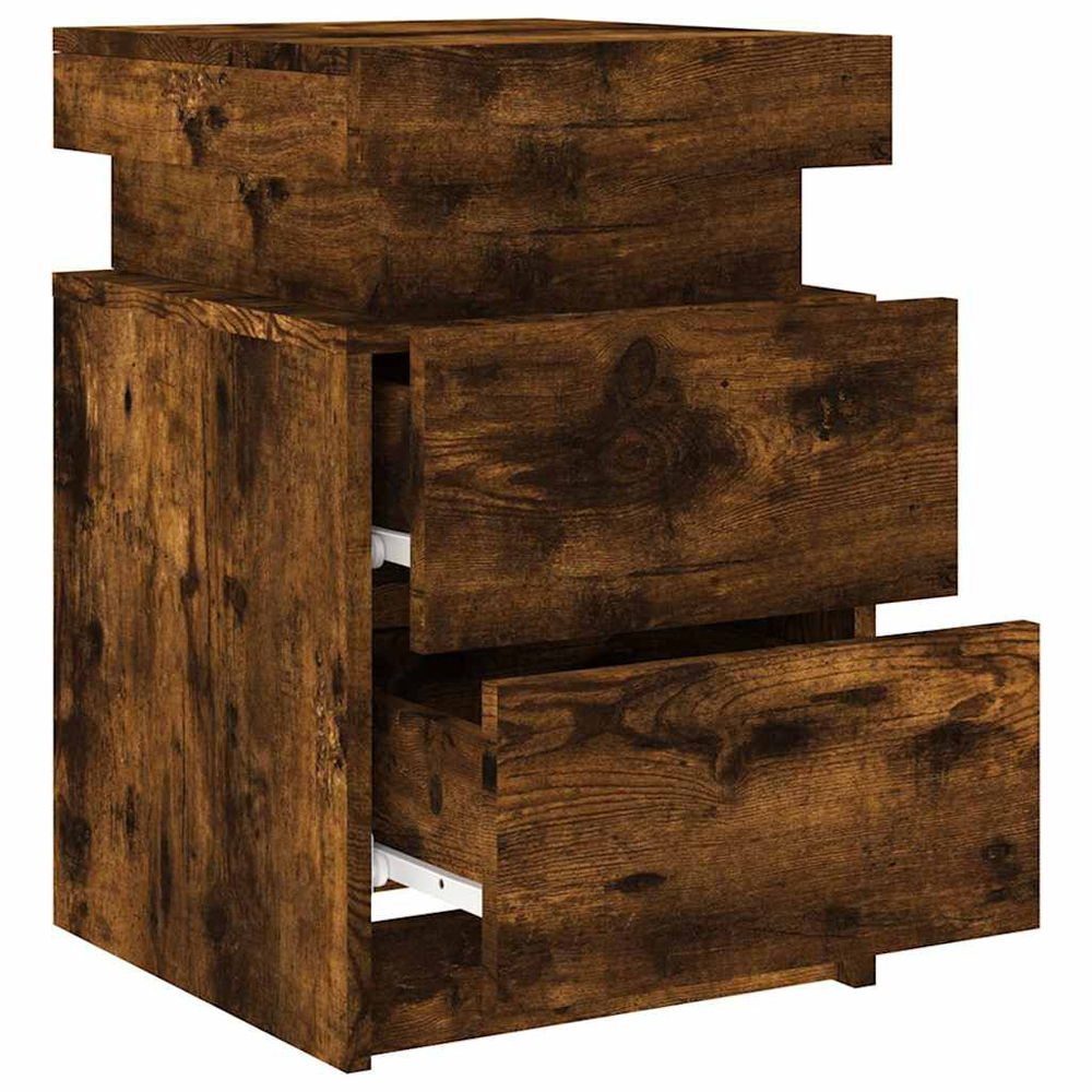 Syracuse Wooden Bedside Cabinet With 2 Drawers And LED - Smoked Oak