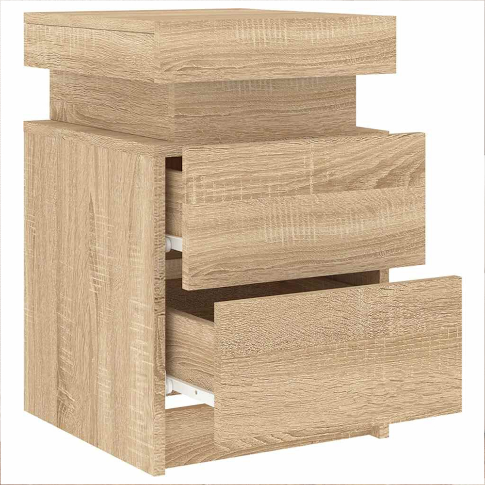 Syracuse Wooden Bedside Cabinet With 2 Drawers And LED - Sonoma Oak