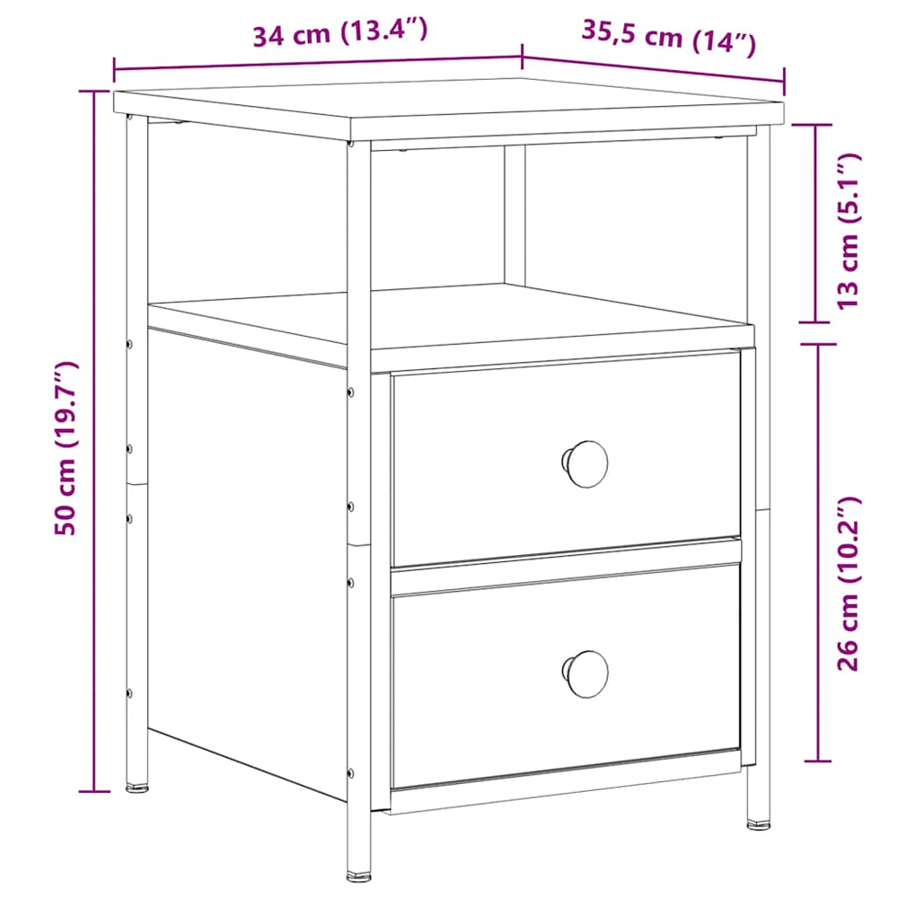 Syracuse Wooden Bedside Cabinet With 2 Drawers - Sonoma Oak